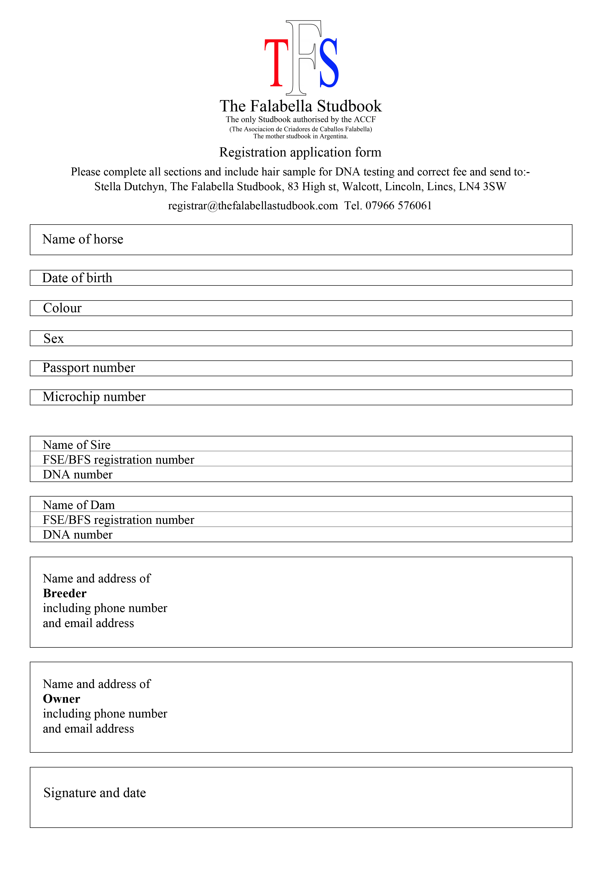 TFS Registration form